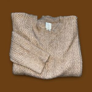 Joie Tan Cable Knit Long Sleeve Crew Neck Sweater Size Medium Fisherman